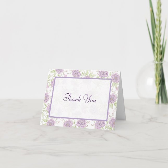Convite Lavender Purple Rose Wedding Thank You Cards (Frente)