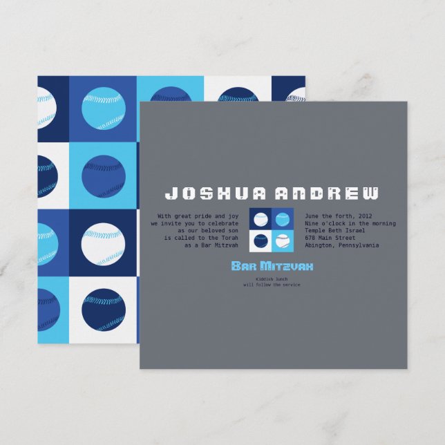 Convite legal do Bar BASEBALL Bat Mitzvah (Frente/Verso)