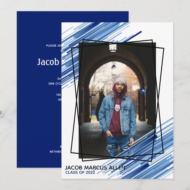 Convite legal para Graduação de Foto Abstrato Azul (Frente/Verso)