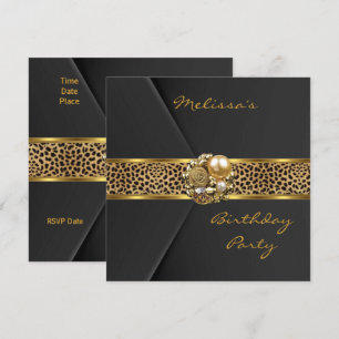 Convite Leopardo Elegante Tecido de Veludo Preto d