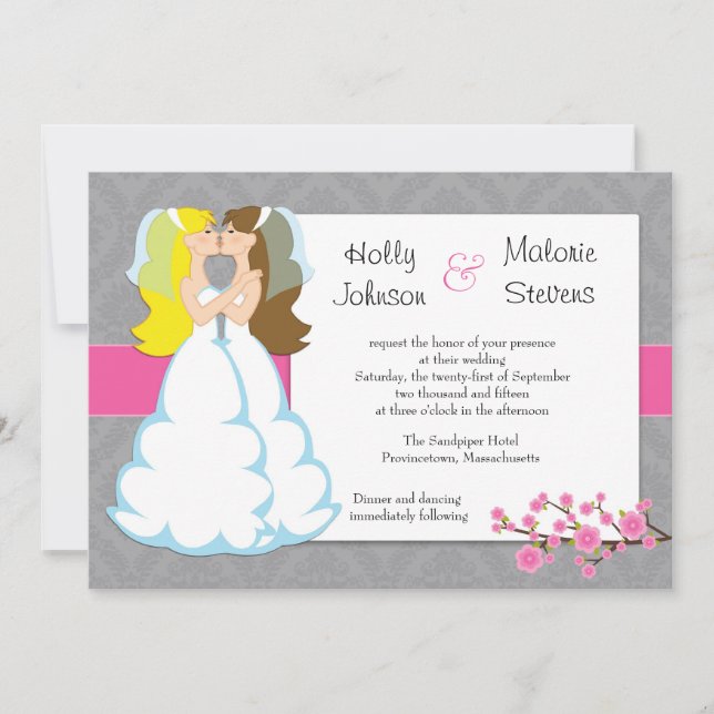 Convite lésbica do casamento da flor de cerejeira (Frente)