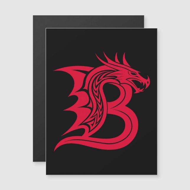 Convite Letra B Estilizada com Dragão, Alfabeto de Dragão, (Frente/Verso)