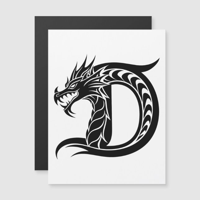 Convite Letra D Estilizada com Dragão, Alfabeto de Dragão, (Frente/Verso)