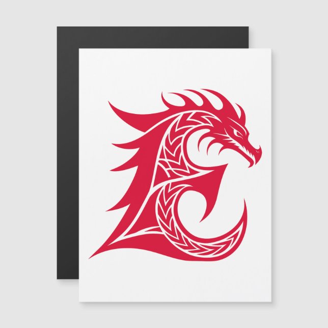 Convite Letra E Estilizada com Dragão, Alfabeto de Dragão, (Frente/Verso)