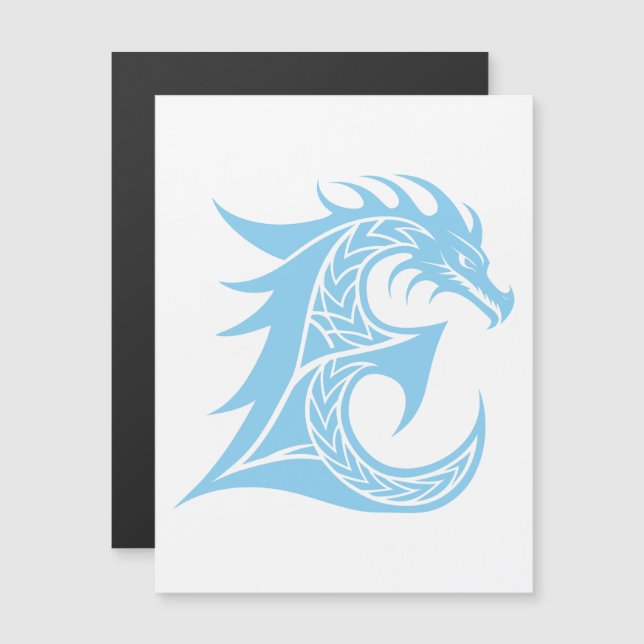 Convite Letra E Estilizada com Dragão, Alfabeto de Dragão, (Frente/Verso)