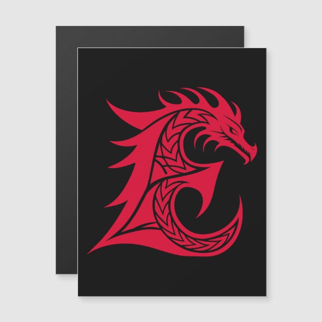 Convite Letra E Estilizada com Dragão, Alfabeto Dragão, Mo (Frente/Verso)