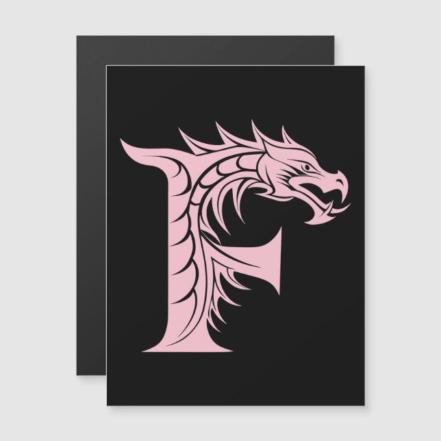 Convite Letra F Estilizada com Dragão, Alfabeto de Dragão, (Frente/Verso)