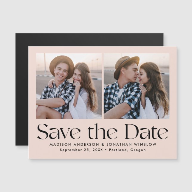 Convite Letreiro Vintage Moderno Rosa Save the Date Foto (Frente/Verso)