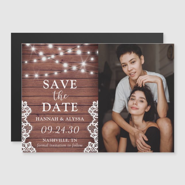 Convite LGBTQ Luzes Rústicas Fotografia Magnética (Frente/Verso)