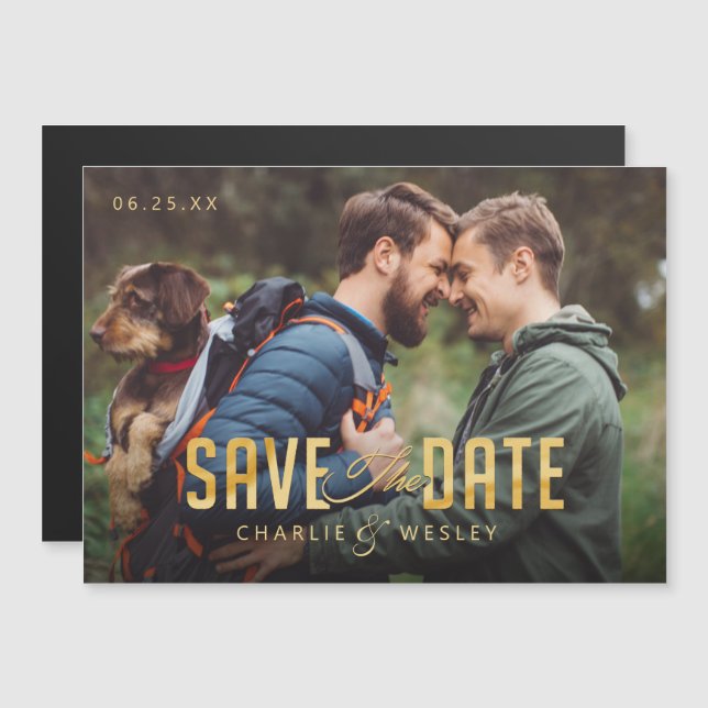 Convite LGBTQ Simple Traditional Save the Date with Photo (Frente/Verso)