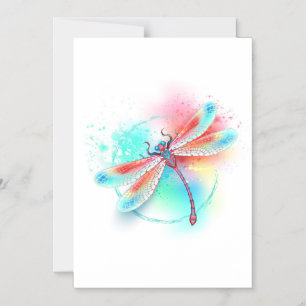 Convite libélula vermelha sobre fundo de aquarela