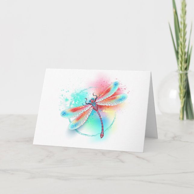 Convite libélula vermelha sobre fundo de aquarela (Frente)