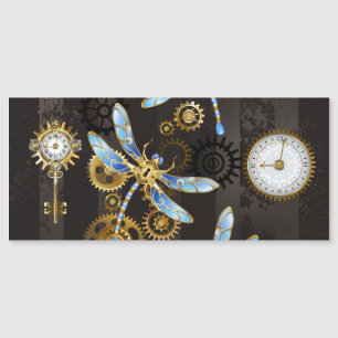 Convite Libélulas Steampunk em fundo listrado marrom