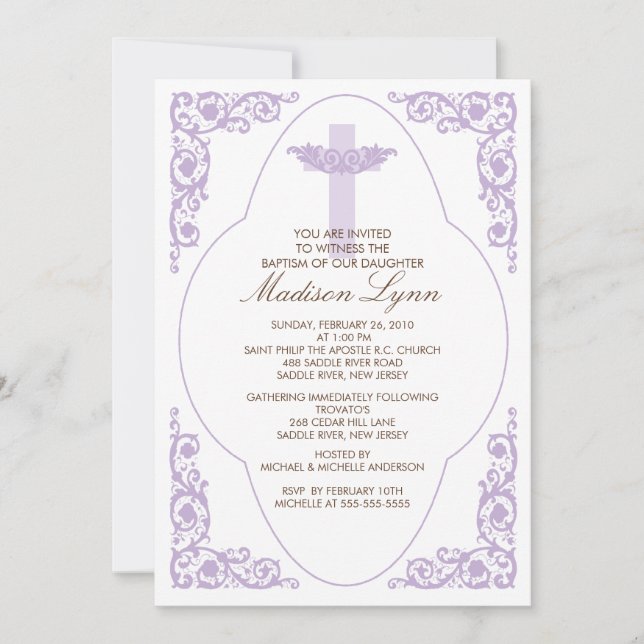 Convite Lilac Baptism Elegante (Frente)