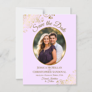 Convite Lilac & Gold Posh Casamento Salvar a Data Foto Ova