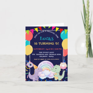 Convite Lindo padrão de dinossauro unicórnio arco-íris don