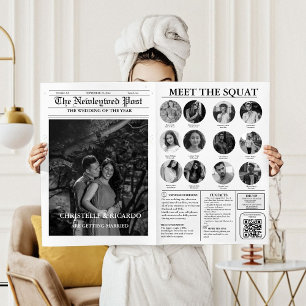Convite Linha do Tempo de Casamento de Jornal e Infográfic