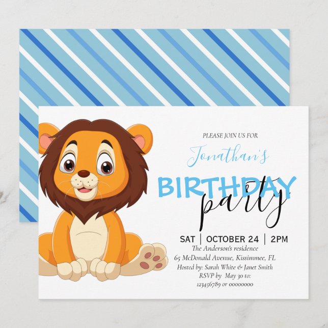 Convite Lion para o Menino de Nascimento da Selva (Frente/Verso)