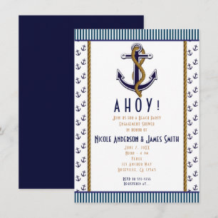 Convite Listrado de Azul e Branco com Âncora Náuti