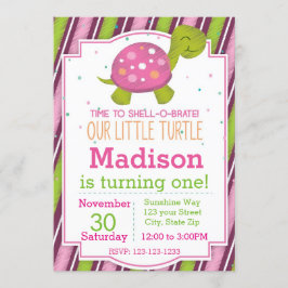 Convite listrado do aniversário da tartaruga