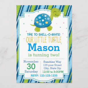 Convite listrado do aniversário da tartaruga