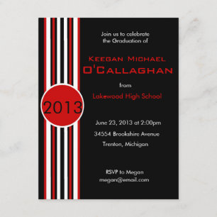 Convite listrado preto & vermelho da festa de