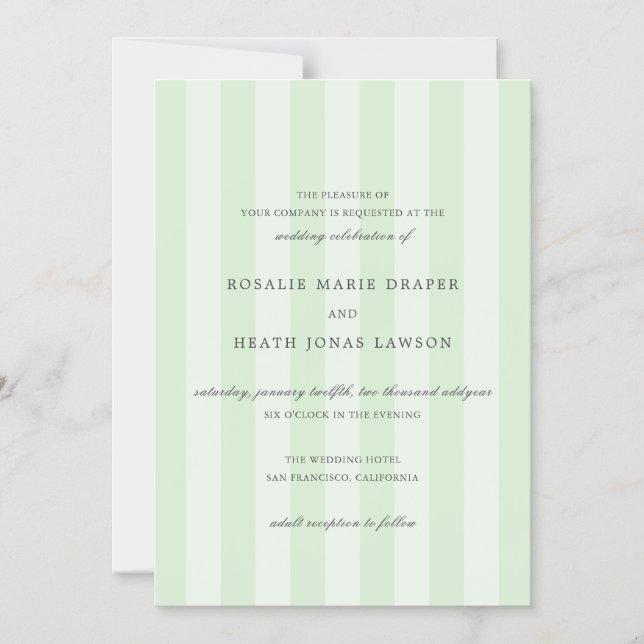 Convite Listras Verdes Elegantes Casamento Moderno (Frente)