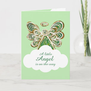 Convite Little Green Angel on the Way Baby Shower Card