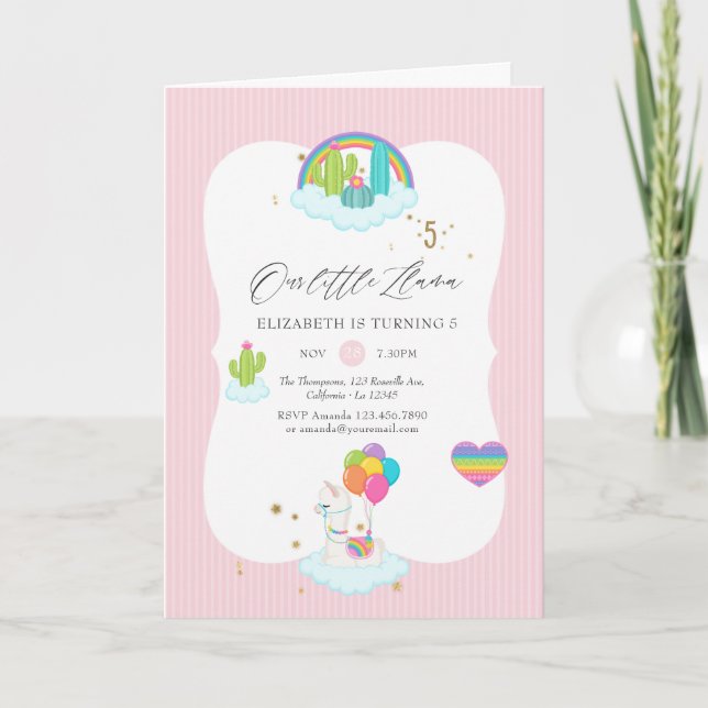Convite Llama Girl 5 Festa de aniversário (Frente)