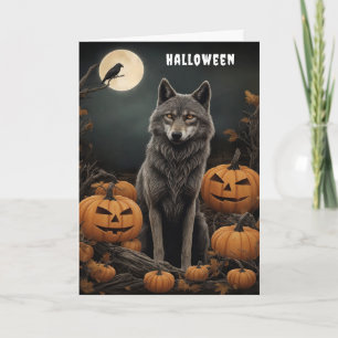 Convite Lobo Majestoso e Pumpkins debaixo da Lua