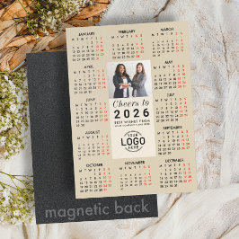 Convite Logo Photo Beige Calendar 2026 Magnetic Card