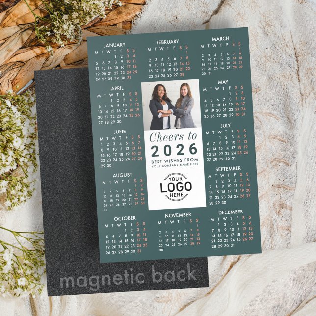 Convite Logo Photo Green Calendar 2026 Magnetic Card (Criador carregado)