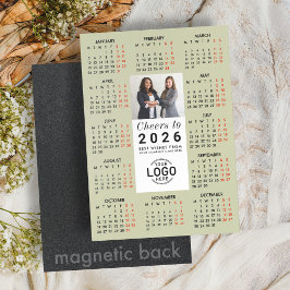 Convite Logo Photo Sage Green Calendar 2026 Magnetic Card