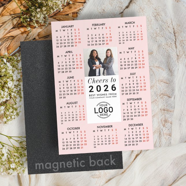 Convite Logo Photo Soft Blush Calendar 2026 Magnetic Card (Criador carregado)