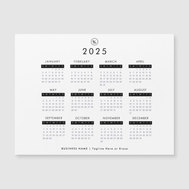 Convite Logotipo Personalizado de Calendário 2025 Preto e  (Frente)