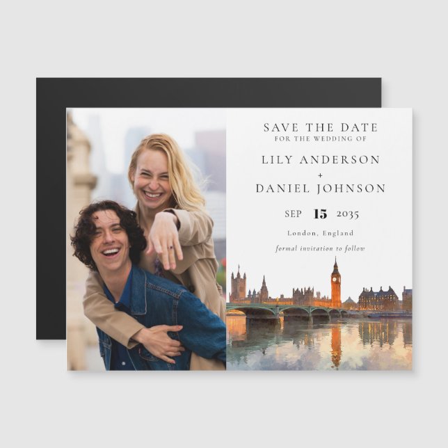 Convite London Photo Wedding Save The Date (Frente/Verso)