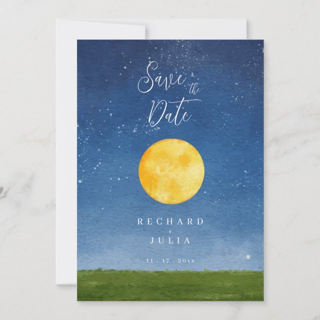 Convite LUNA Save The Date / Aquarela Lua (Verso)