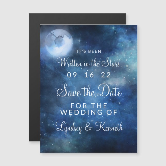Convite Lunar Sky Full Moon Stars Casamento Salve a Data (Frente/Verso)