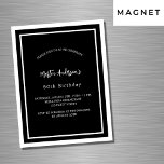 Convite Luxo branco-preto de aniversário<br><div class="desc">Um convite magnético moderno e elegante. Um fundo preto decorado com quadros brancos. Personalize e adicione um nome e detalhes. Texto branco.</div>
