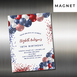 Convite Luxo de aniversário de balões brancos azuis-vermel