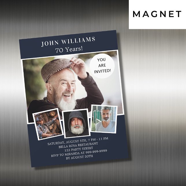 Convite luxo de colagem de fotos azuis do marinho festa de (Criador carregado)