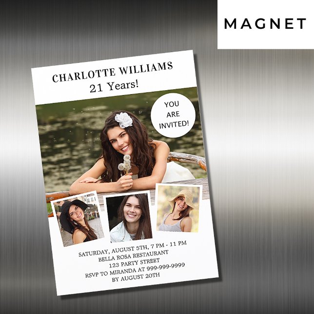 Convite Lúxo de colagem de fotos brancas de aniversário (Criador carregado)