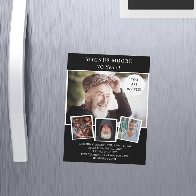 Convite luxo de colagem de fotos em branco preto-festa de  (Criador carregado)