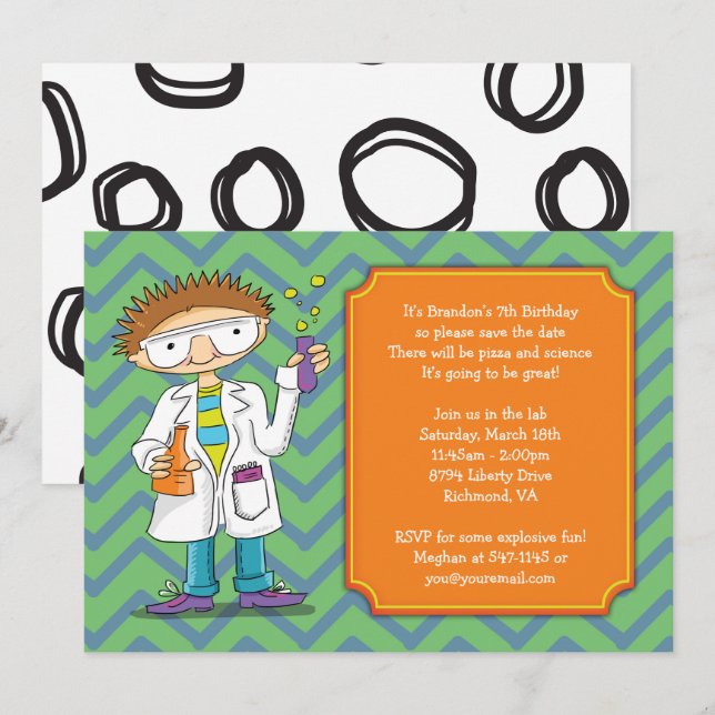 Convite Mad Scientist : Poções de Brunette Boy (Frente/Verso)