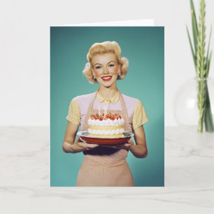 Convite Mãe Retrô Segurando um Bolo de Celebração