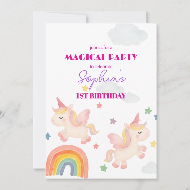 Convite Magical Unicorn Dreamland (Frente)