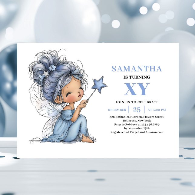 Convite Mágico de 2º Aniversário da Fada Azul Capr (Whimsy Blue Fairy Girl 2nd Birthday Magic invitation)