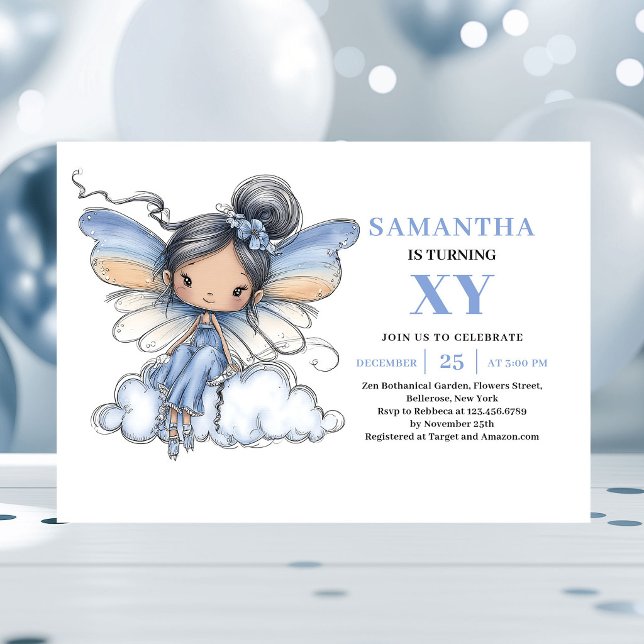 Convite Mágico de 3º Aniversário da Fada Azul Ange (Angelic Blue Fairy Girl 3rd Birthday Magic invitation)