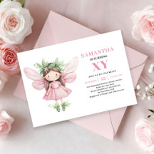 Convite Mágico de Aniversário da Menina Fada Rosa 