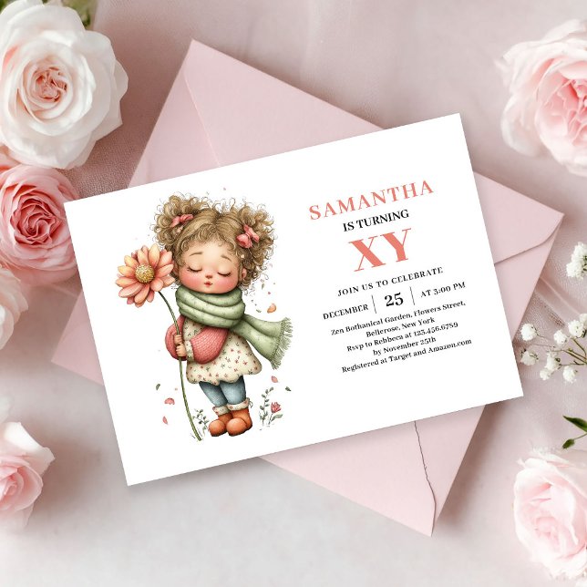 Convite mágico de flores pastéis para 6º aniversár (Fairy Girl 6th Birthday Pastel Floral Magic invitation)